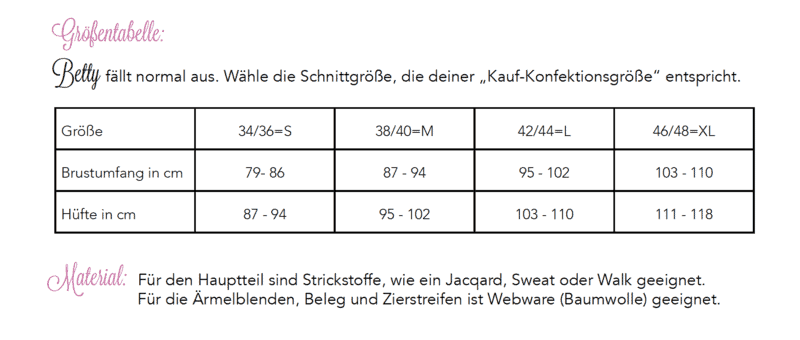 Jacke Betty in Gr. S-XL - Schnittmuster und Nähanleitung