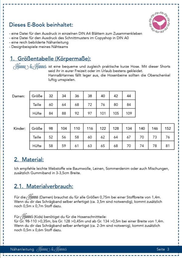 ebook_HannaHannes3 Shorts Hanna & Hannes Gr.34-44 + 98-152 - Schnittmuster + Nähanleitung