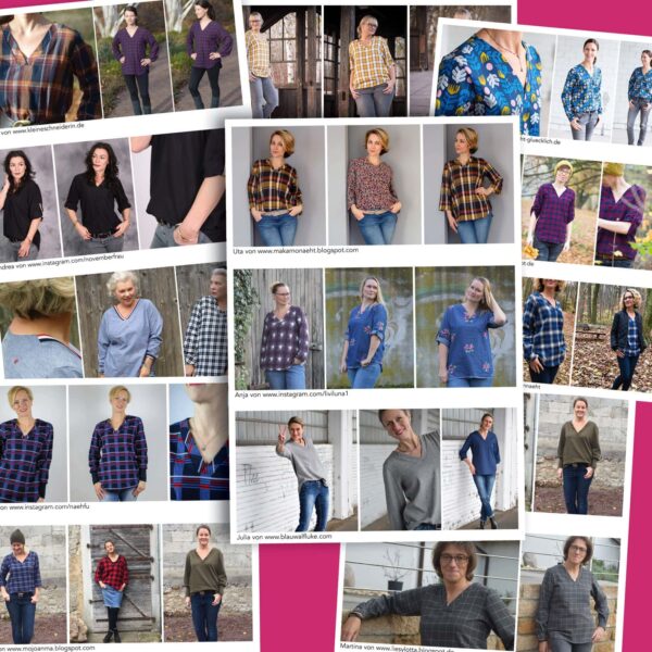 Collage-fuer-Web Hemdbluse Valetta in Gr. 34-50 - Schnittmuster und Nähanleitung
