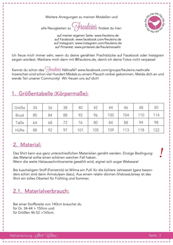 Naehanleitung_Wilma.3-1 Shirt Wilma Gr. 34-50 - Schnittmuster und Nähanleitung