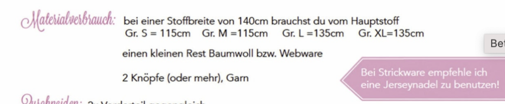Materialverbrauch und Tipps für Strickware.