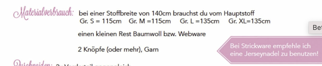 Materialverbrauch und Tipps für Strickware.