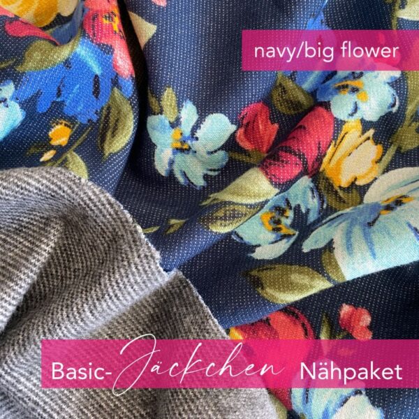 Nähpaket Basic Jäckchen - navy/big flower