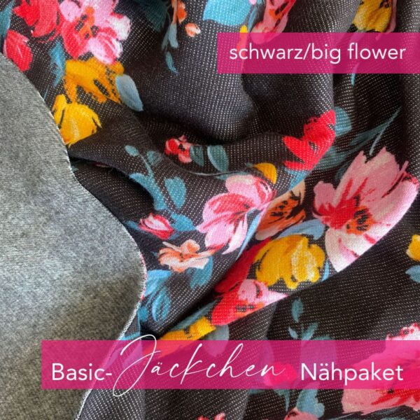 Nähpaket Basic Jäckchen - schwarz/big flower