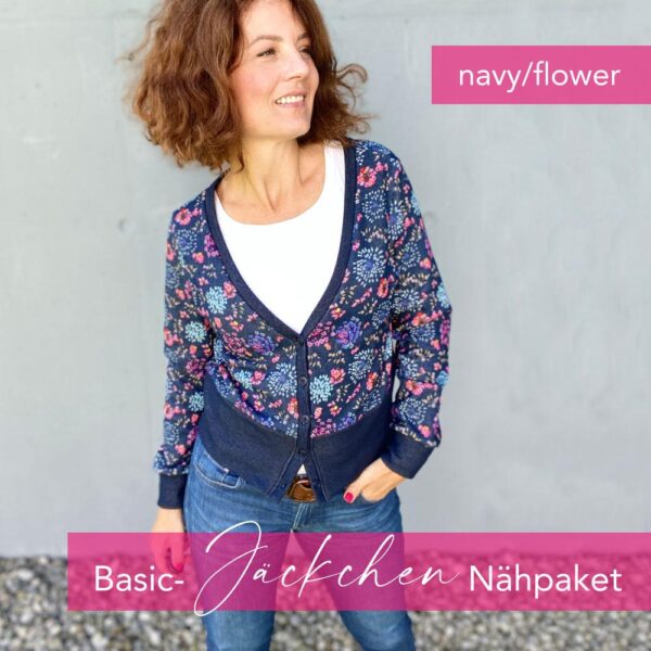 Nähpaket Basic Jäckchen - navy/flower