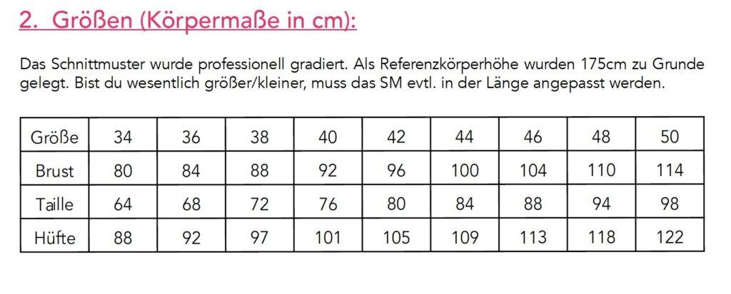 Größentabelle Hosenrock Lisberth