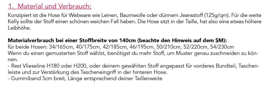 Material- und Stoffverbrauch Kelly