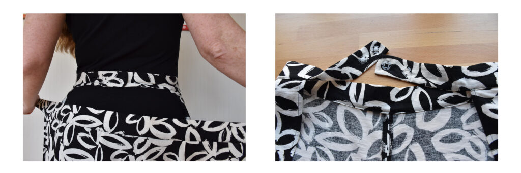 Schwarz-weißer Rock mit Muster und Knopfleiste